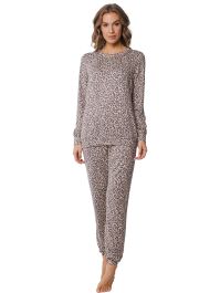 Dames pyjama met lange mouwen - beige panterprint - maat 50