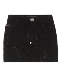 Denim mini skirt strass monogram