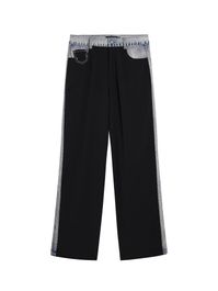 Desigual high waist regular fit broek met all over print ecru/blauw Desigual high waist regular fit broek met all over print ecru/blauw