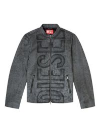 Diesel l-evert-a leren jack met logoprint - zwart