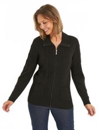 Dik gebreid, effen, halflang vest met rits