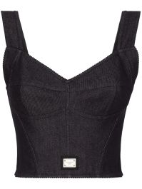 Dolce & gabbana denim korset met logo-label - zwart