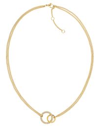 Edelstalen goudkleurig collier met opengewerkte zirkonia cirkel