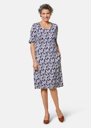 Elastische jersey jurk met modieuze print - marine / gebloemd - gr. 40 van goldner fashion