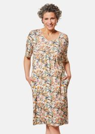 Elastische jersey jurk met modieuze print - weiß / meerkleurig / gedess. - gr. 54 van goldner fashion
