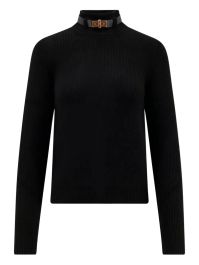 Elisabetta franchi geribbelde coltrui met leren afwerking - zwart