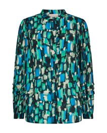 Freequent blouse fqmalona met all over print groen/blauw/zwart