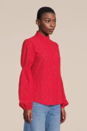 Freequent blouse fqmilan met ruches koraalrood