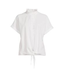 Freequent blouse met linnen fqlava met ruches wit