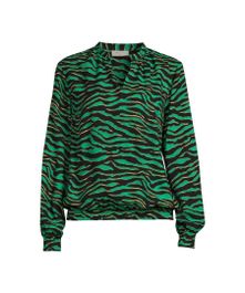 Freequent top fqlinn met zebraprint en plooien groen/zwart