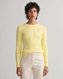 Gant women gebreide kabeltrui met ronde hals van stretchkatoen (l)