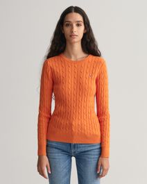 Gant women gebreide kabeltrui met ronde hals van stretchkatoen (xl)