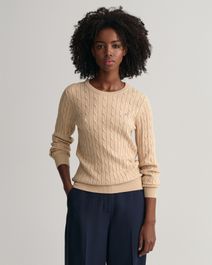 Gant women gebreide kabeltrui met ronde hals van stretchkatoen (xs) bruin