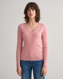 Gant women gebreide kabeltrui met v-hals van stretchkatoen (xl)