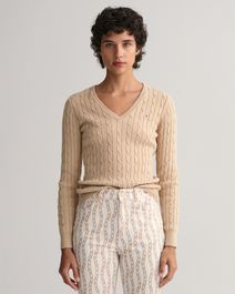 Gant women gebreide kabeltrui met v-hals van stretchkatoen (xs) bruin