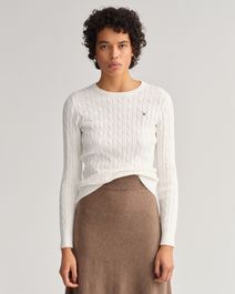 Gant women stretchkatoenen kabeltrui met ronde hals (xs) beige