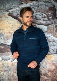 Gcm trui blauw gemeleerd, rits en borstzak - maat 6xl