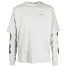 Gebroken wit jumbo arrow grijs dubbel t-shirt met lange mouwen