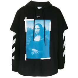Gebroken witte blauwe monalisa double tee skate fit zwarte hoodie