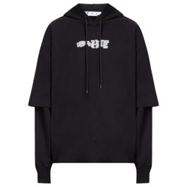 Gebroken witte carlos type double tee zwarte hoodie