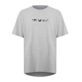 Gebroken witte gezichten over logo over skate-fit grijs t-shirt
