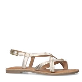 Gouden leren sandalen met gekruiste bandjes