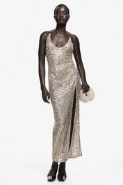 H & m - jurk van mesh met pailletten - goud