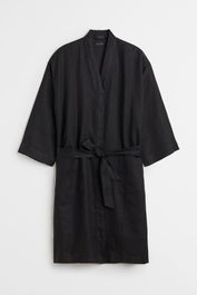 H & m - ochtendjas van gewassen linnen - zwart