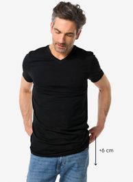 Hema hema heren t-shirt slim fit v-hals extra lang zwart (zwart)