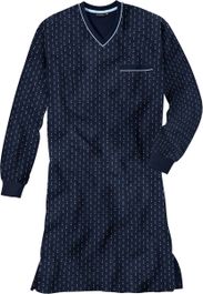 Heren nachthemd lange mouw - 100% katoen - gestippeld - 56 - blauw