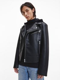Imitatieleren bikerjack met capuchon
