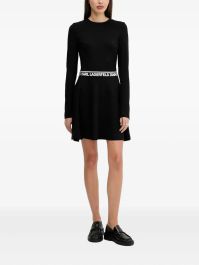 Karl lagerfeld jeans flared mini-jurk met logoband - zwart