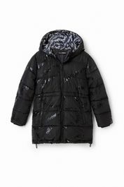 Lange gewatteerde jas met tekst - black - 3/4