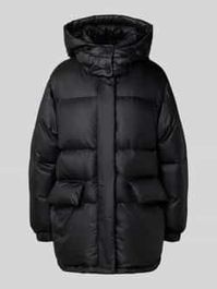 Lange oversized donsjas met afneembare capuchon