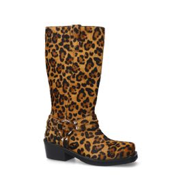 Leopard leren biker boots