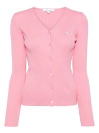 Maison kitsuné fijngeribbeld vest met baby fox-patch - roze