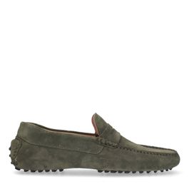 Manfield suède mocassins donkergroen