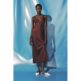 Mango satijnen maxi jurk donkerbruin