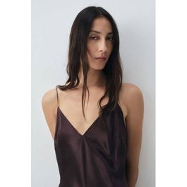 Mango zijden maxi jurk bruin