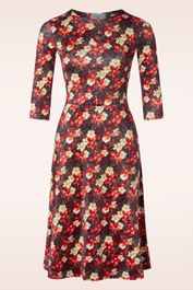 Martha floral swing jurk in zwart en oranje