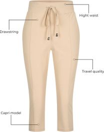 Mi piace travelstof capri broek dames - sand - 202082 - maat xs/34