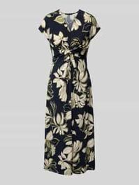 Midi-jurk met v-hals en knoopdetail