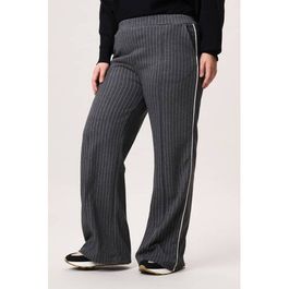 Miss etam plus wide leg regular waist pantalon met krijtstreep antraciet