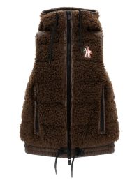 Moncler grenoble fleece gilet met capuchon - bruin