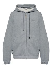 Moncler hoodie met leren logo en rits - grijs