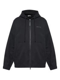 Moncler hoodie met leren logo en rits - zwart