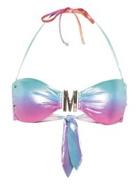 Moschino metallic bikinitop met logoplakkaat - blauw