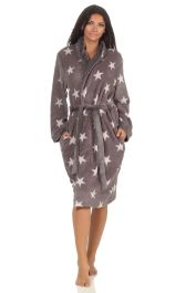 N dames badjas fleece - stars - warme winter ochtendjas - badjassen dames