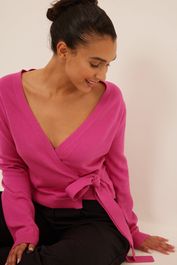 Na-kd gebreide wikkelsweater - pink