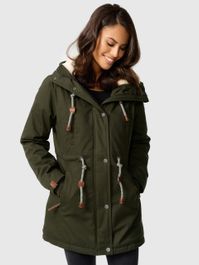 Navahoo ireliaa dames parka – windafstotende winterjas met teddyvoering en capuchon - olijf